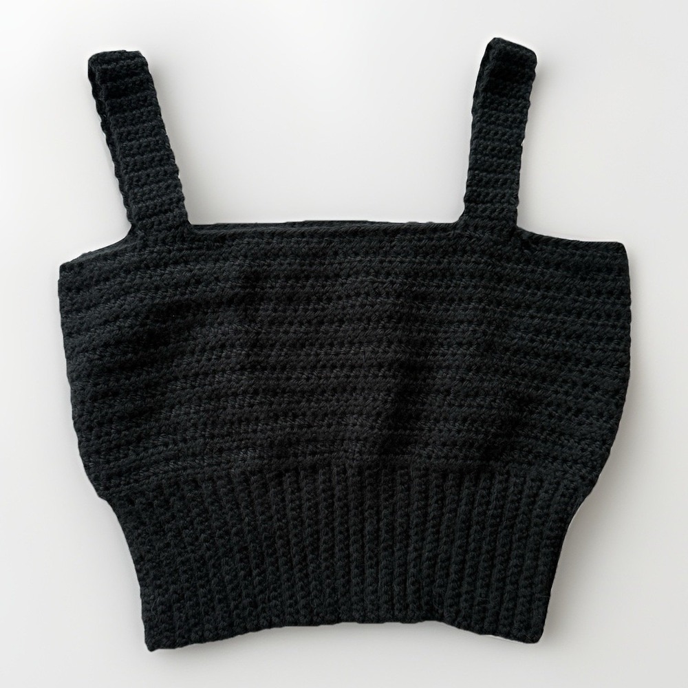 Handmade Crochet Crop‎ Tank Black Indie Sleaze Layering Top Women's XS